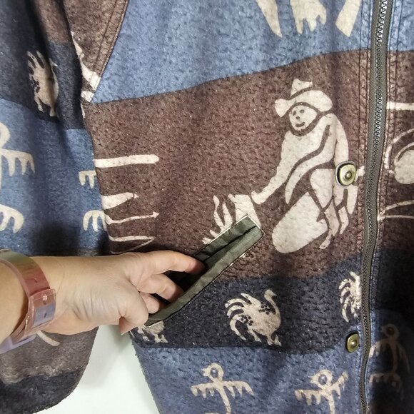 VTG Current Seen Reversible Southwestern Parka Coat M Hooded Brown Blue Aztec - Picture 8 of 14